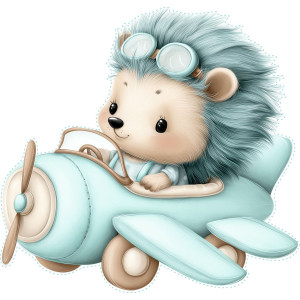 Sündisznó repülőgépet vezet gyerek falmatrica