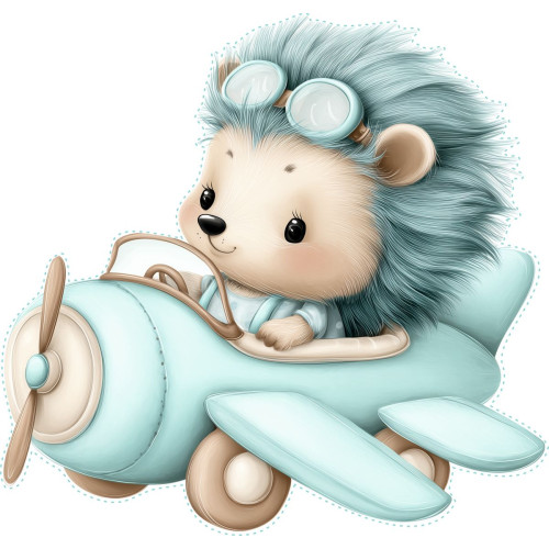 Sündisznó repülőgépet vezet gyerek falmatrica