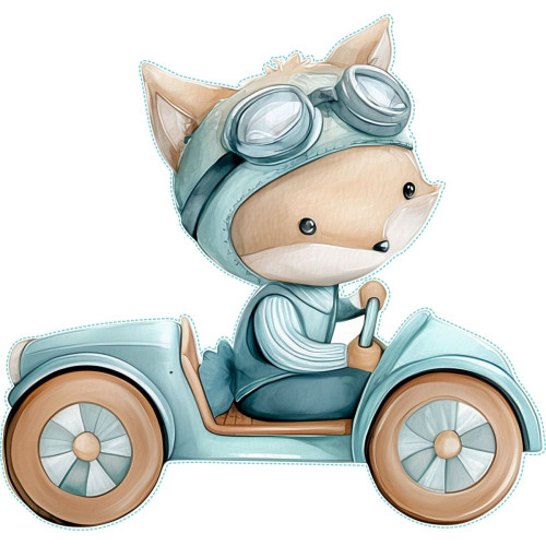 Róka fiú autózik gyerekszoba falmatrica