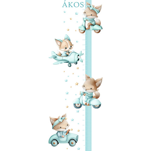 Róka állatos magasságmérős falmatrica, névre szóló | 60 x 150 cm