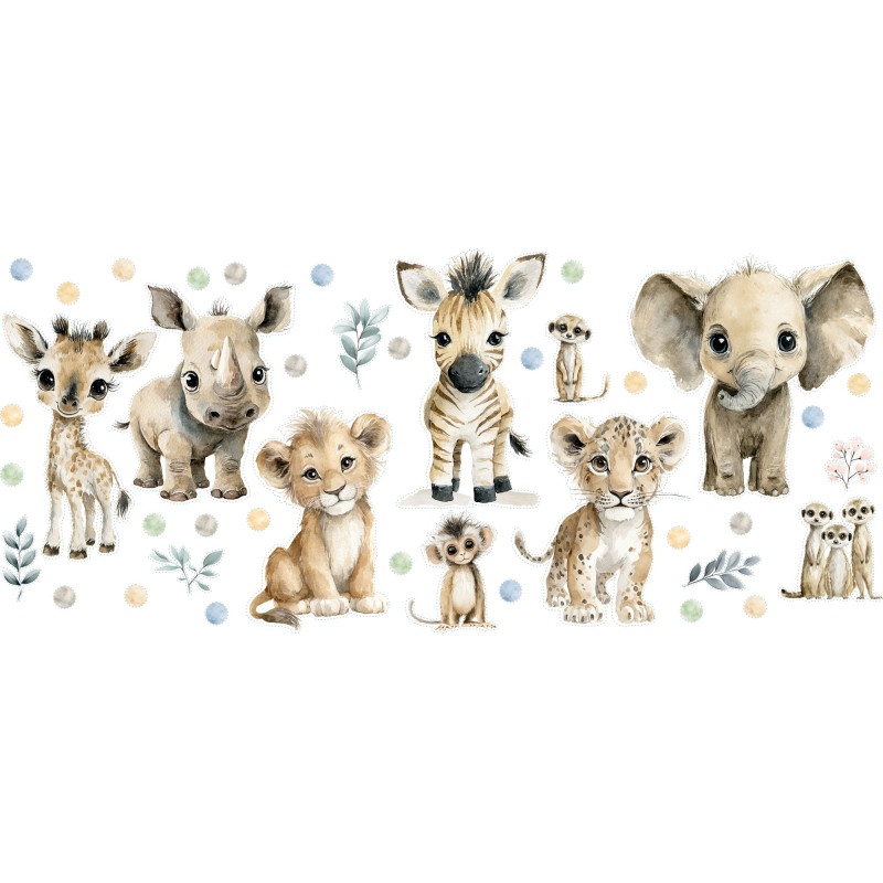 Szafari állatok falmatrica szett | 140 x 60 cm