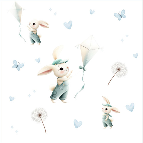 Nyuszis kisfiú tapéta, papírsárkány eregetős | 50 cm x 250 cm
