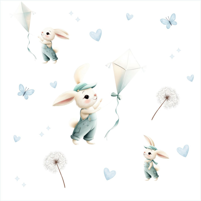 Nyuszis kisfiú tapéta, papírsárkány eregetős | 50 cm x 250 cm