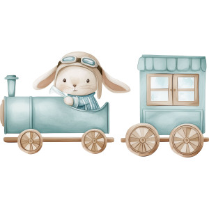 Vonatsos nyuszis falmatrica gyerekszobába