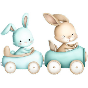 Nyuszik vonatot vezetnek gyerek falmatrica