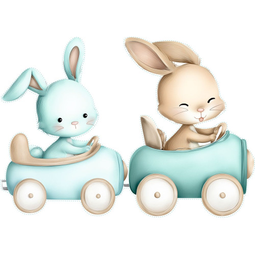 Nyuszik vonatot vezetnek gyerek falmatrica