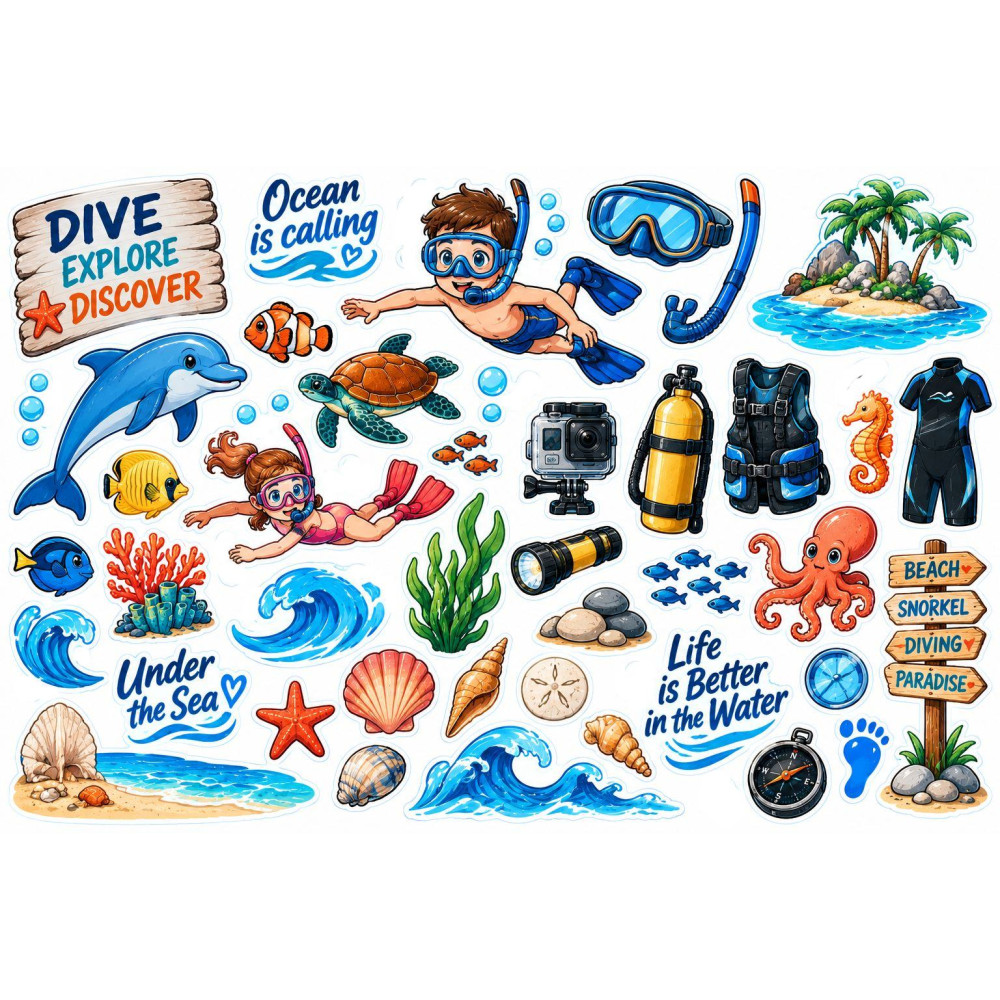 Búvárkodós faldekoráció szett – snorkel, delfin és tengeri világ