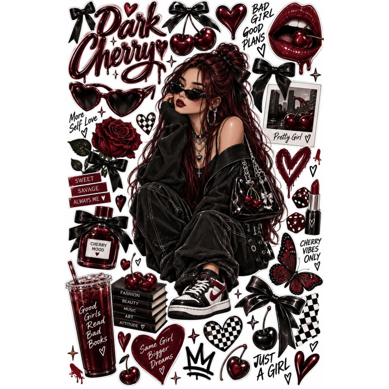 Dark Cherry New Gen faldekoráció szett – bordó-fekete