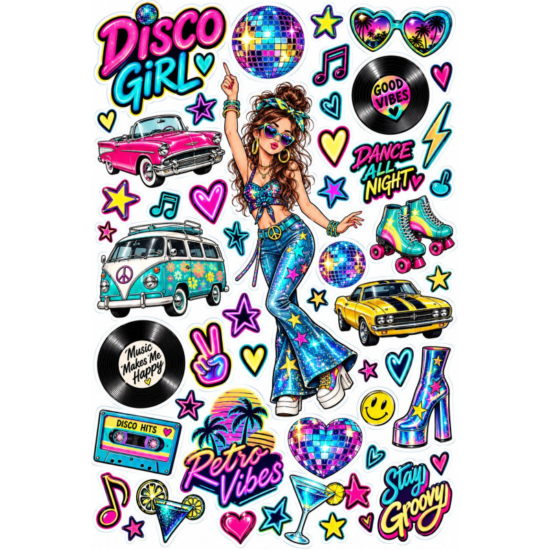 Disco Girl faldekoráció szett – neon retro party