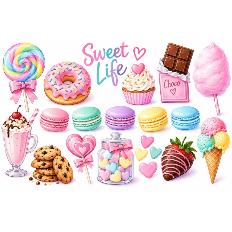 Édességes faldekoráció – macaron, fagyi, nyalóka