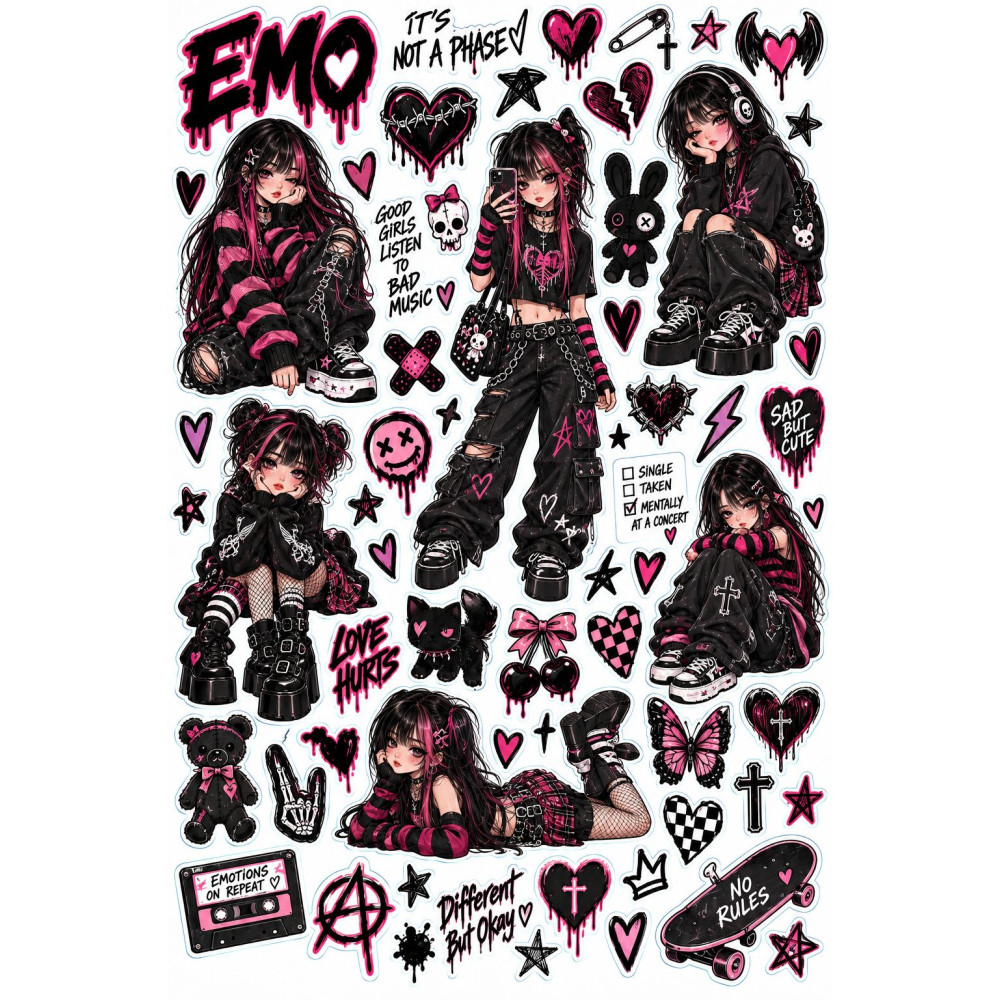 Emo tini lány faldekoráció szett – pink-fekete