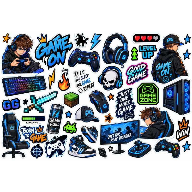 Gamer fiú faldekoráció szett – Game On és Level Up