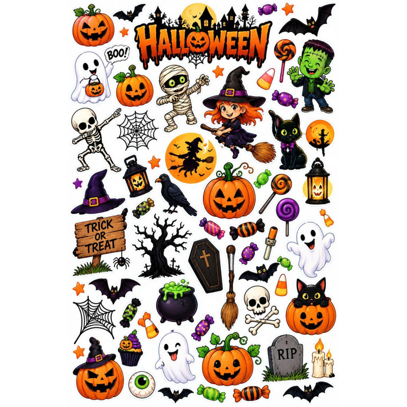 Halloween faldekoráció szett – 60 db faldekoráció