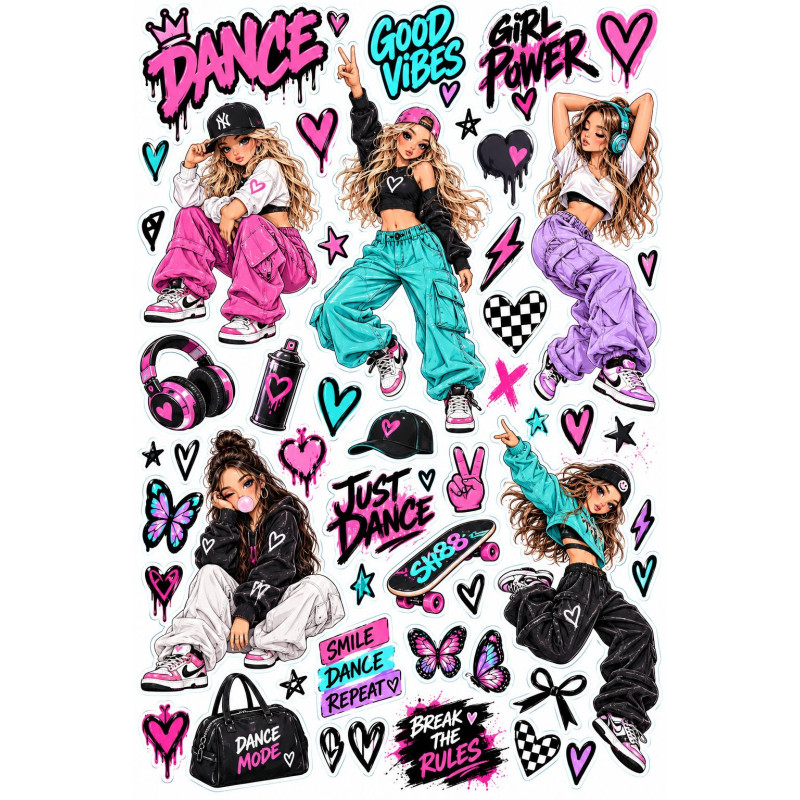 Hip Hop Dance Girl faldekoráció szett – pink-fekete street