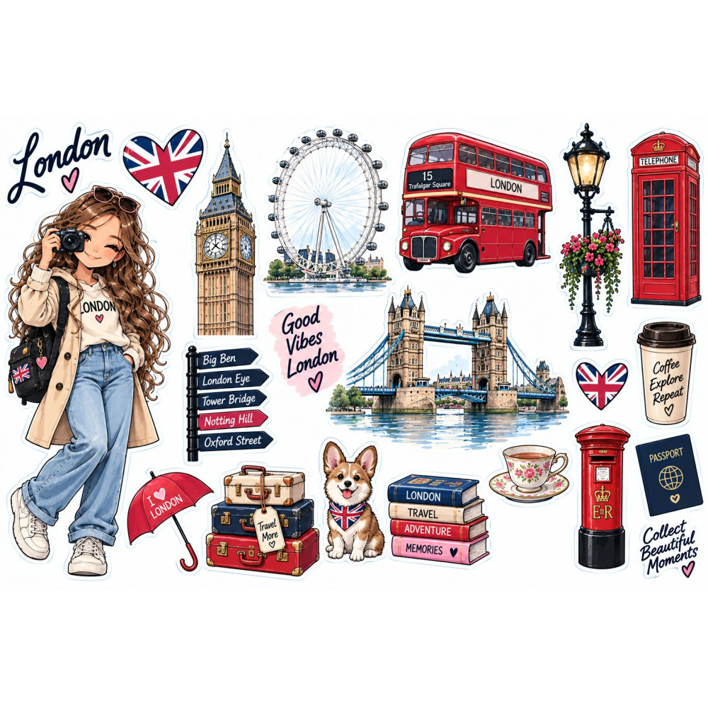 London utazós faldekoráció szett – Big Ben, London Eye, busz