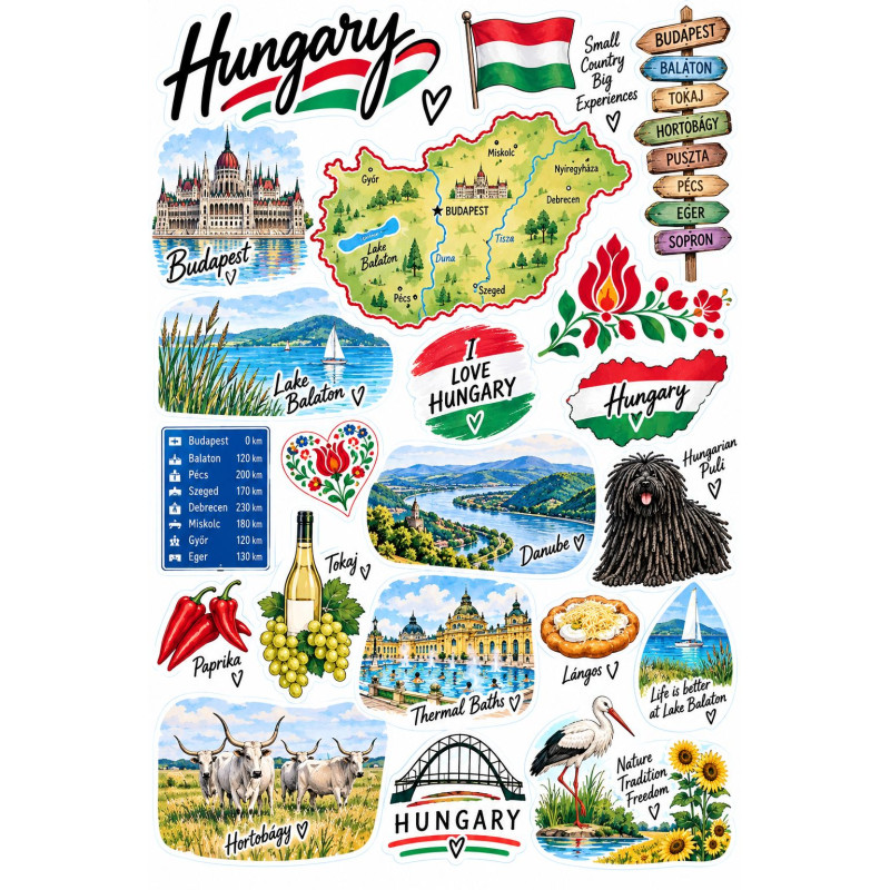 Magyarország utazós faldekoráció szett – Balaton, Budapest, Hortobágy