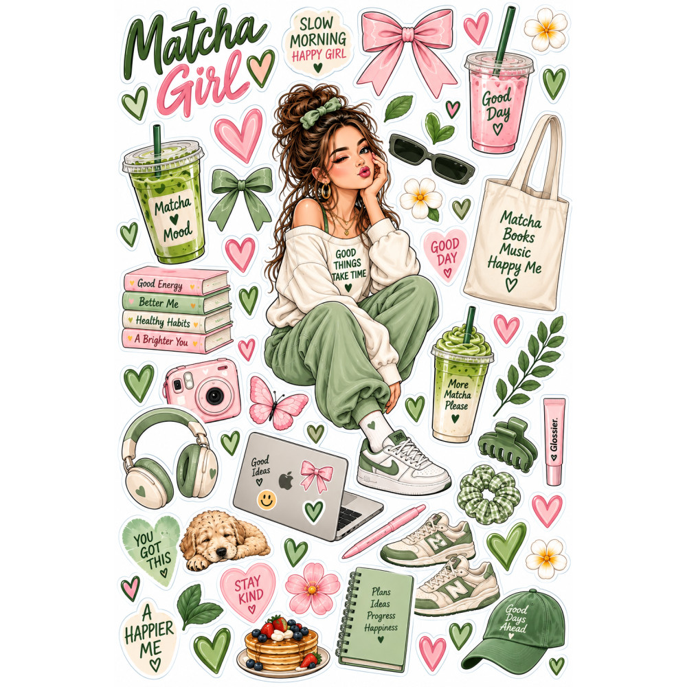 Matcha Girl faldekoráció szett – zöld-pink lifestyle
