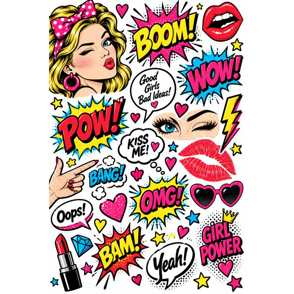Pop Art Girl faldekoráció szett – BOOM, WOW, POW Pop Art Girl faldekoráció szett – BOOM, WOW, POW