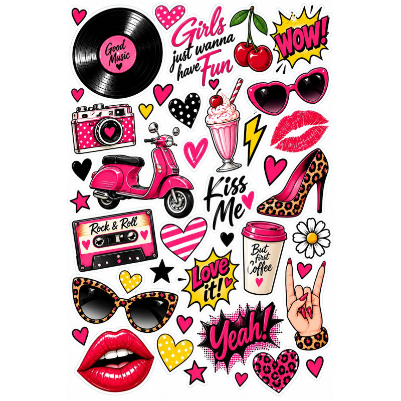 Retro Rock & Roll pink faldekoráció szett – 50-es évek
