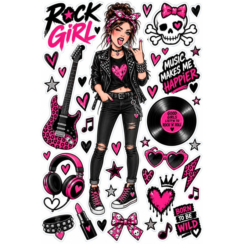 Rock Girl gitáros faldekoráció szett – pink-fekete