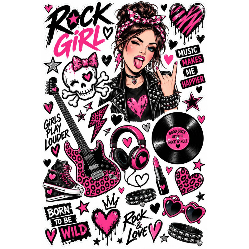 Rock Girl faldekoráció szett – zenei pink-fekete