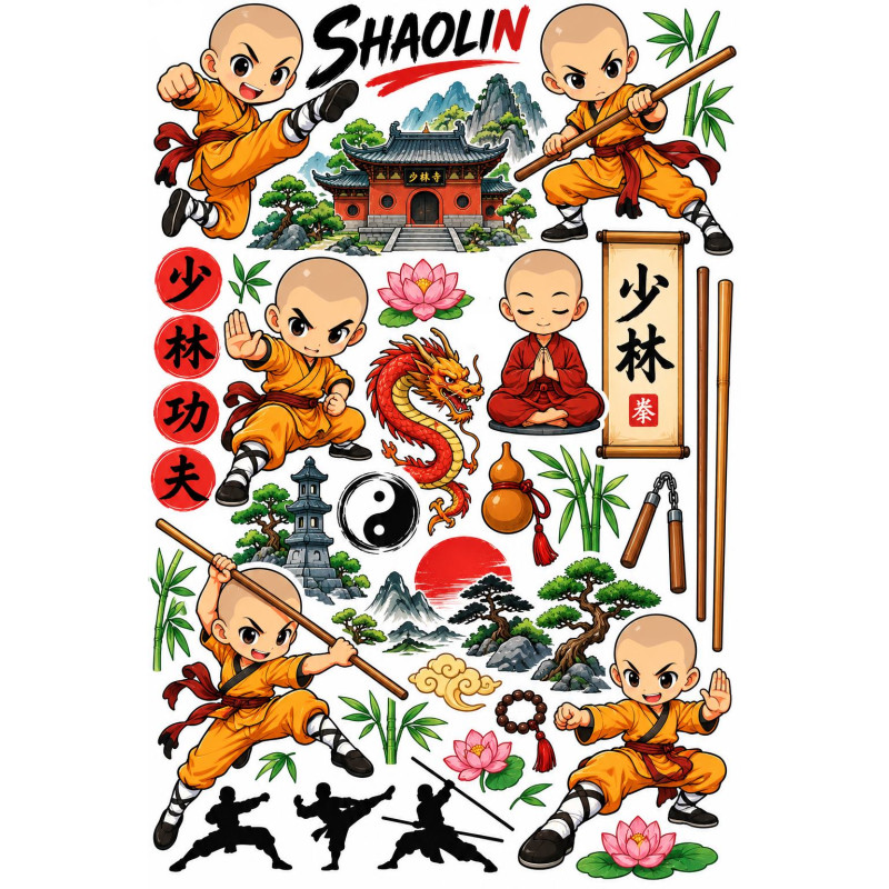 Shaolin kung-fu faldekoráció gyerekeknek – harcművészeti szett Shaolin kung-fu faldekoráció gyerekeknek – harcművészeti szett