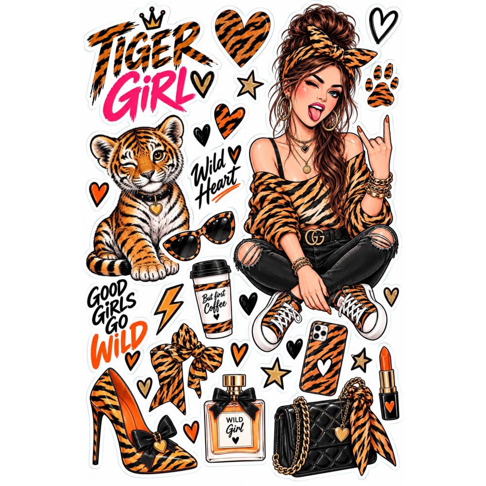 Tigris lány faldekoráció szett – tigrismintás pink-narancs Tigris lány faldekoráció szett – tigrismintás pink-narancs