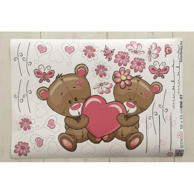 Szerelmes macipár falmatrica, szíves | 34 db-os szett | 70 cm x 45 cm-től