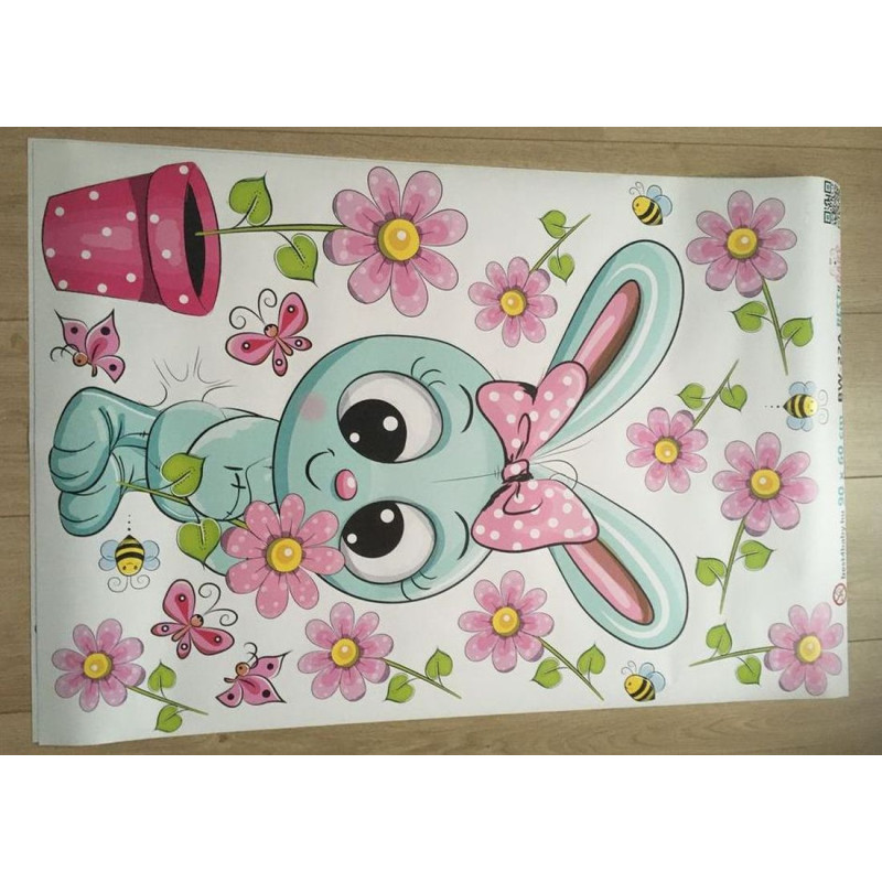 Nyuszis virággal falmatrica | 18 db-os szett | 70 cm x 45 cm-től