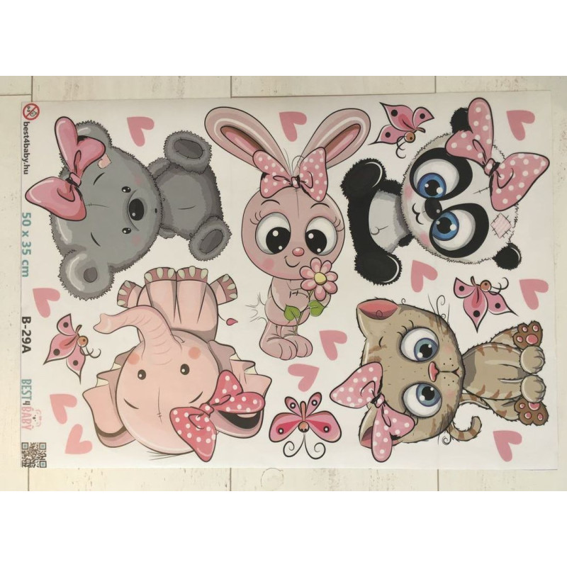 Állatos kislány falmatrica csomag | 20 db-os szett | 70 cm x 45 cm-től