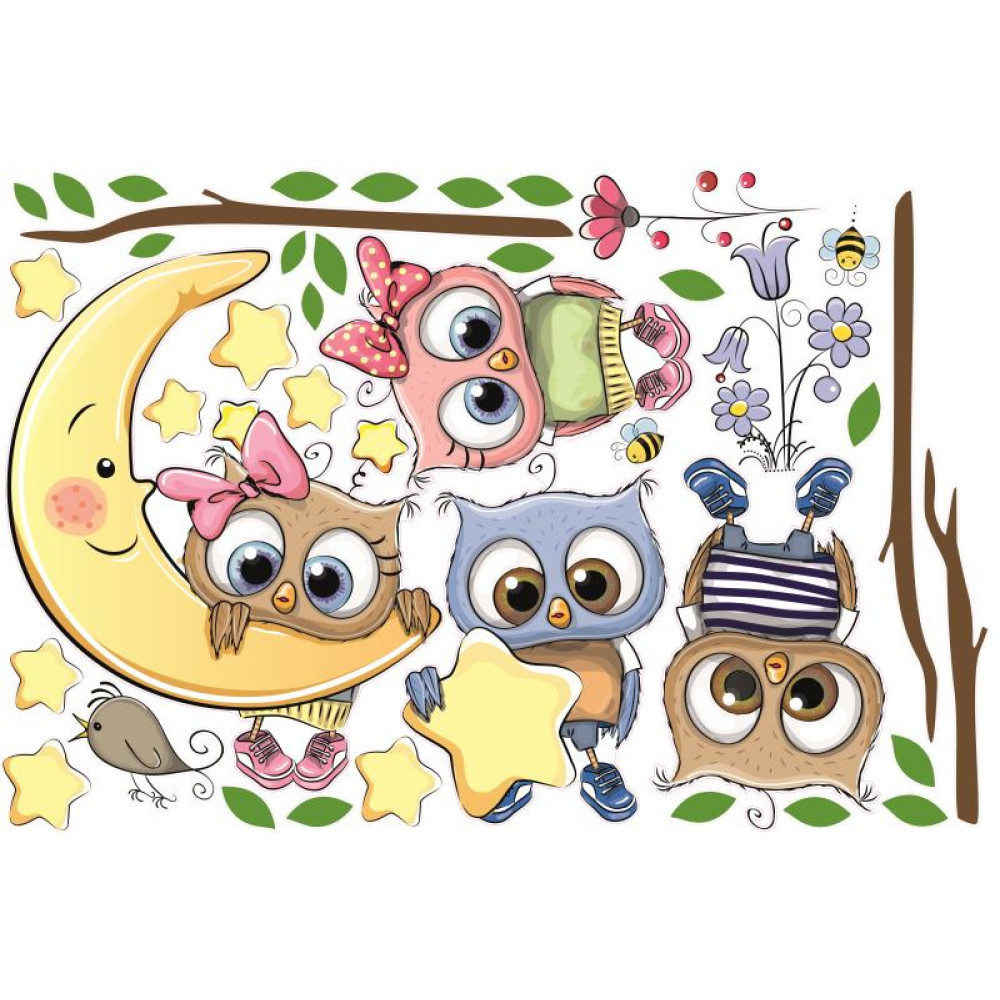 Bagoly kislány és kisfiú falmatrica csomag | 39 db-os szett | 70 cm x 45 cm-től