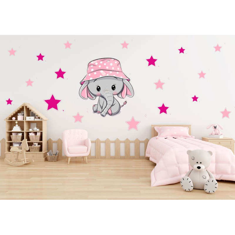 Elefánt kislány sapkában faldekoráció | 26 db-os szett | 70 cm x 45 cm-től