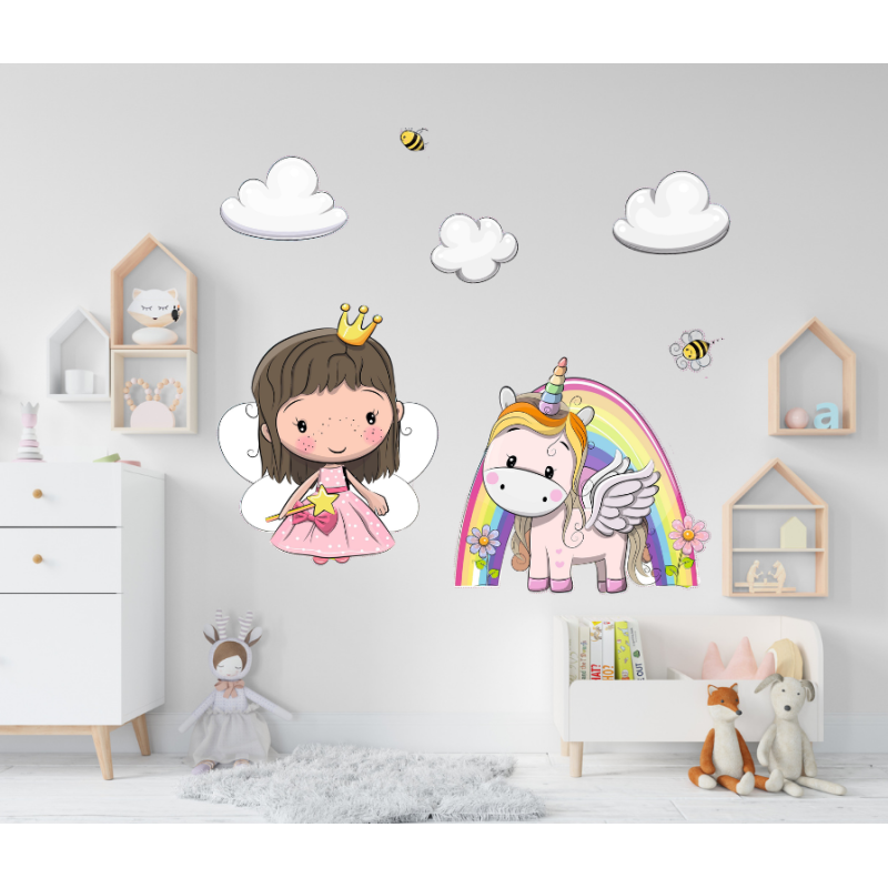 Királylány, unikornis falmatrica | 33 db-os szett | 70 cm x 45 cm-től