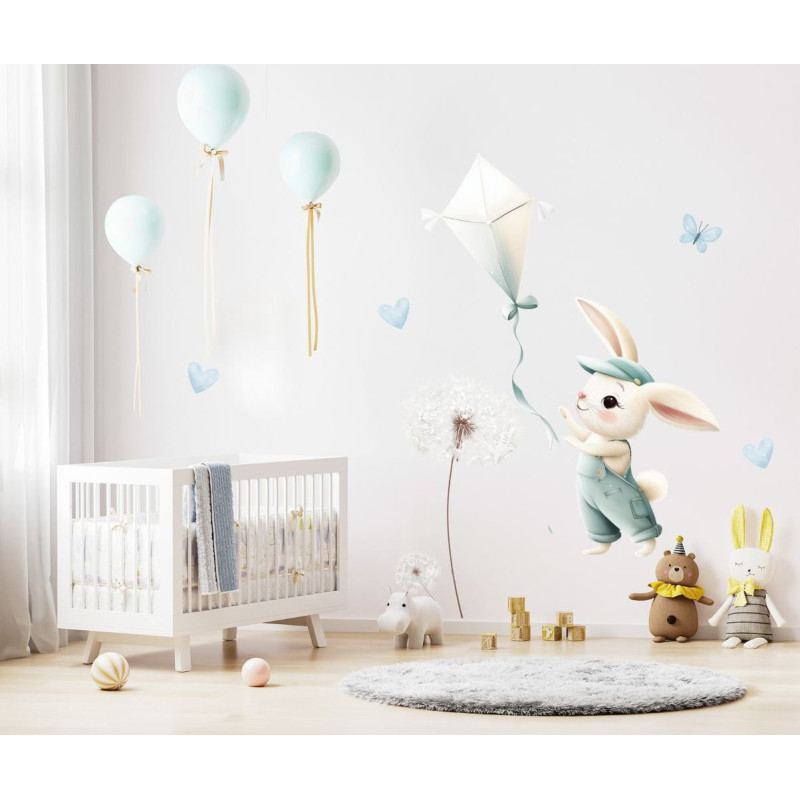 Nyuszi kisfiú gyerekszoba falmatrica, papírsárkány röptetés | 100 x 60 cm Nyuszi kisfiú gyerekszoba falmatrica, papírsárkány röptetés | 100 x 60 cm