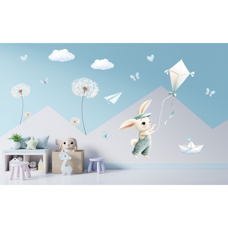 Nyuszi kisfiú gyerekszoba falmatrica, papírsárkány röptetés | 100 x 60 cm Nyuszi kisfiú gyerekszoba falmatrica, papírsárkány röptetés | 100 x 60 cm