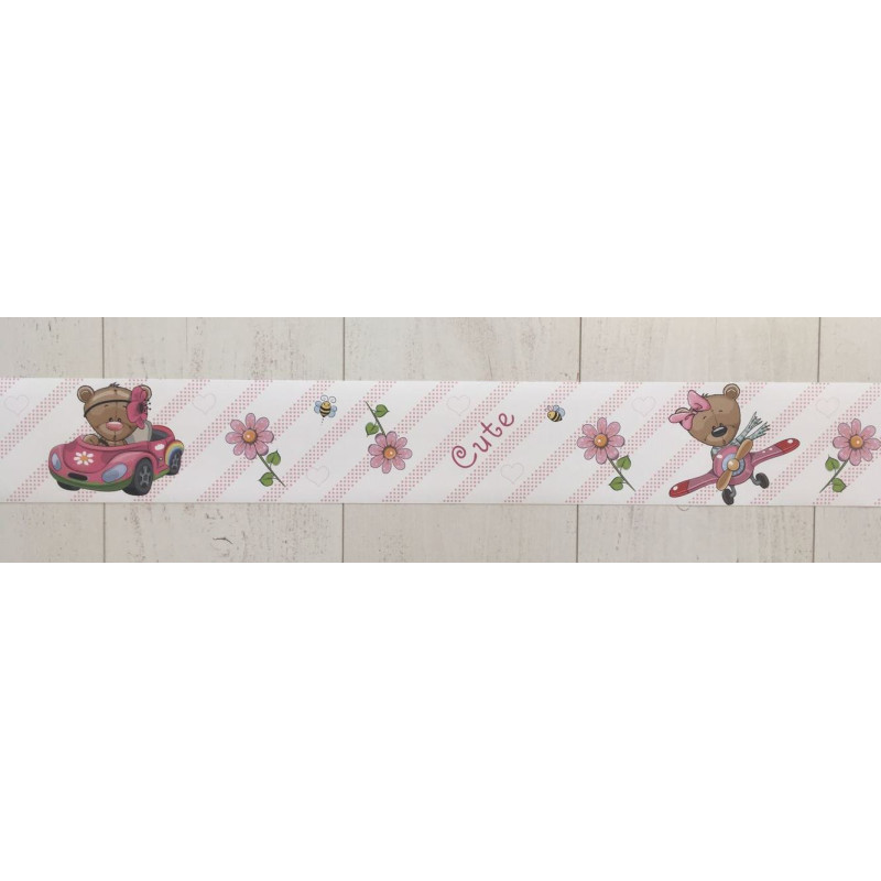 Rózsaszin autós, repülős macis bordűr | 500 cm x 10 cm