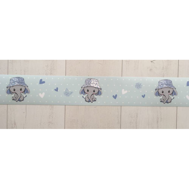 Öntapadós elefántos bordűr, kék | 500 cm x 10 cm