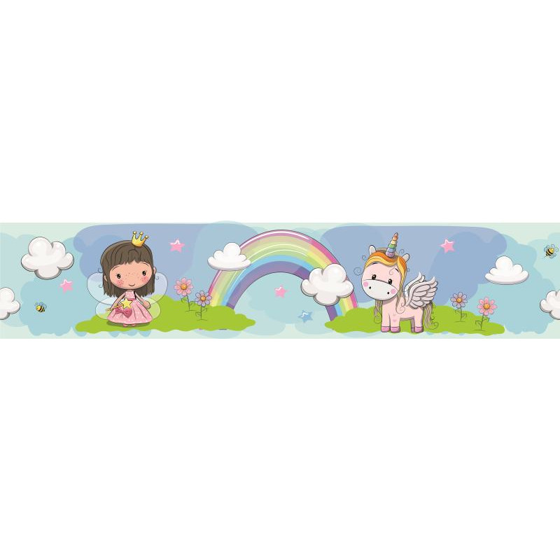 Hercegnő és egyszarvú bordűr, szivárvány | 500 cm x 10 cm