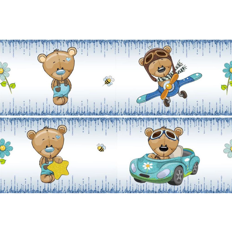Maci kisfiú, kék csillámos bordűr | 500 cm x 16 cm