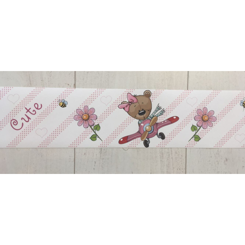Rózsaszin autós, repülős macis bordűr | 500 cm x 10 cm