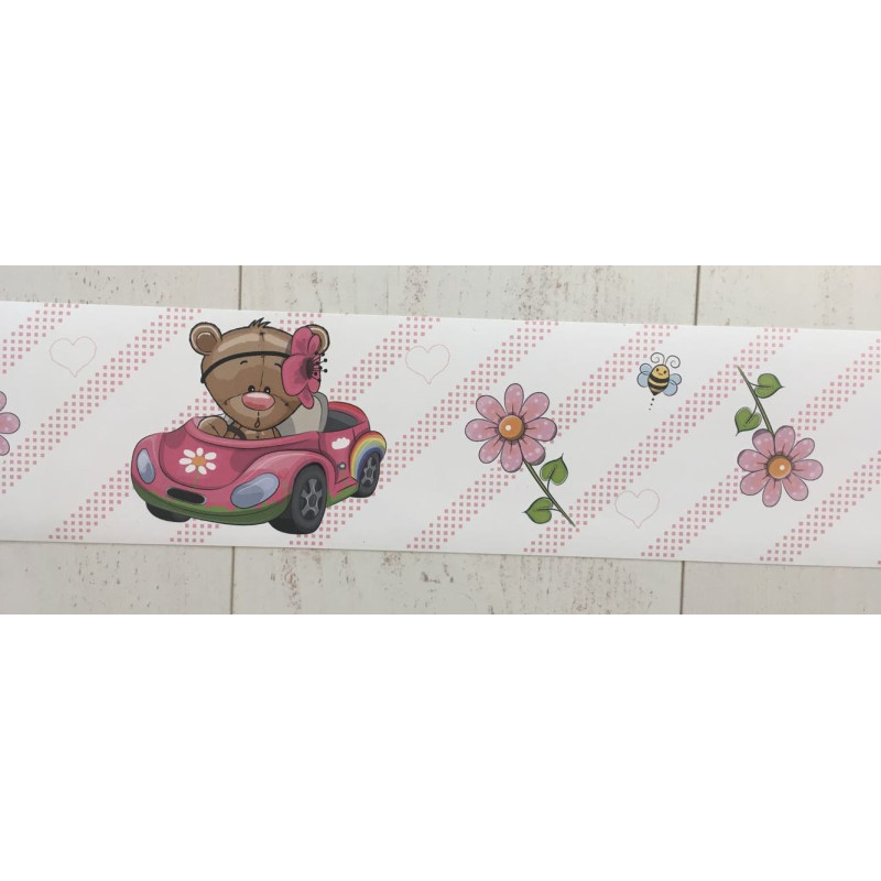 Rózsaszin autós, repülős macis bordűr | 500 cm x 10 cm