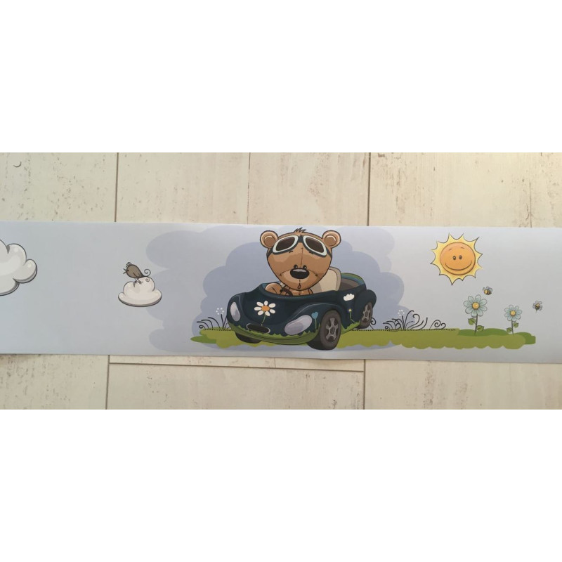 Kék autós macis bordűr | 500 cm x 10 cm