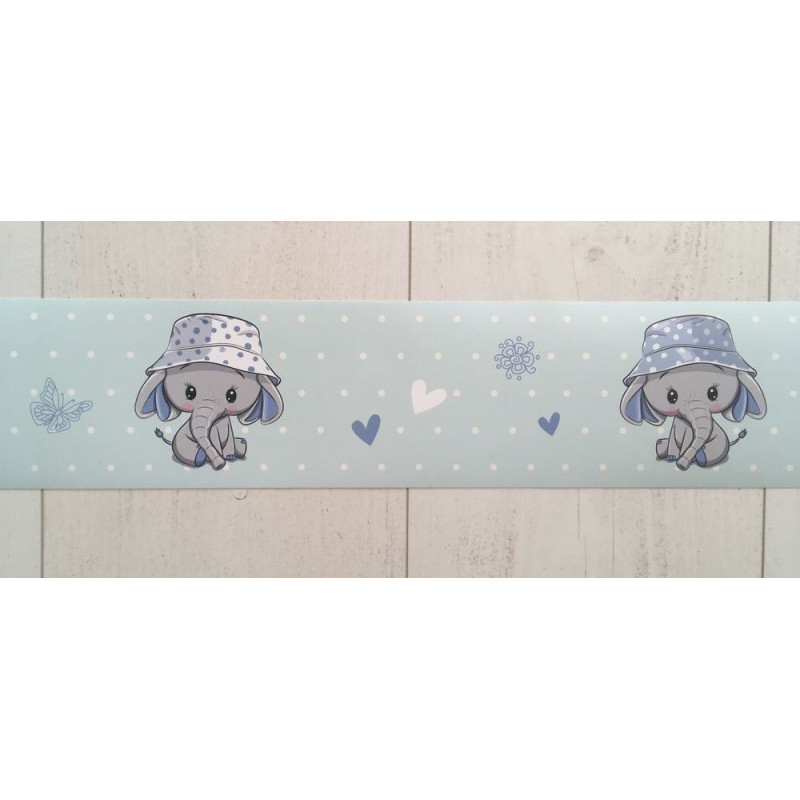 Öntapadós elefántos bordűr, kék | 500 cm x 10 cm