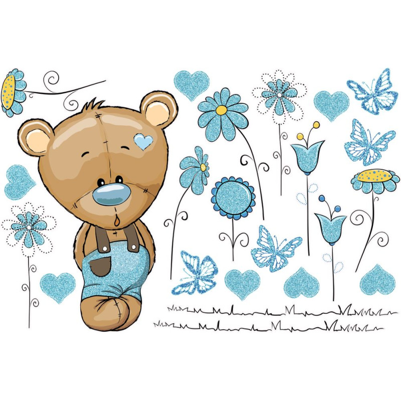 Maci kisfiú kék nadrágban csillámos falmatrica | 23 db-os szett | 70 cm x 45 cm-től Maci kisfiú kék nadrágban csillámos falmatrica | 23 db-os szett | 70 cm x 45 cm-től