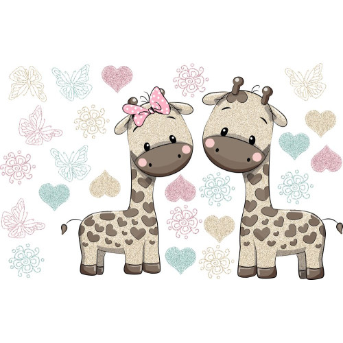 Zsiráf fiú és zsiráf lány csillámos falmatrica | 25 db-os szett | 70 cm x 45 cm-től Zsiráf fiú és zsiráf lány csillámos falmatrica | 25 db-os szett | 70 cm x 45 cm-től