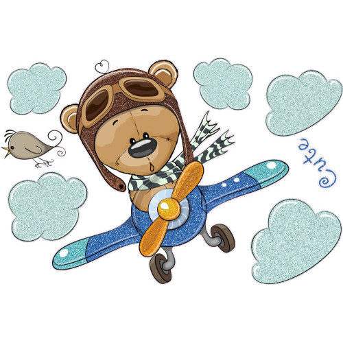 Repülős maci felhőkkel, csillámos falmatrica | 8 db-os szett | 70 cm x 45 cm-től Repülős maci felhőkkel, csillámos falmatrica | 8 db-os szett | 70 cm x 45 cm-től