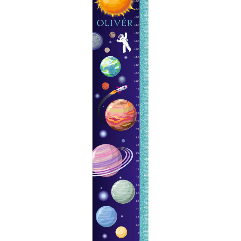 Glitteres univerzum, bolygós magasságmérős matrica, névre szóló | 35 cm x 150 cm