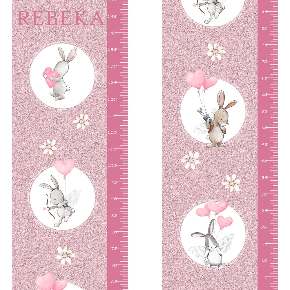 Csillámos nyuszik pinkmagasságmérős falmatrica, névre szóló | 35 cm x 150 cm