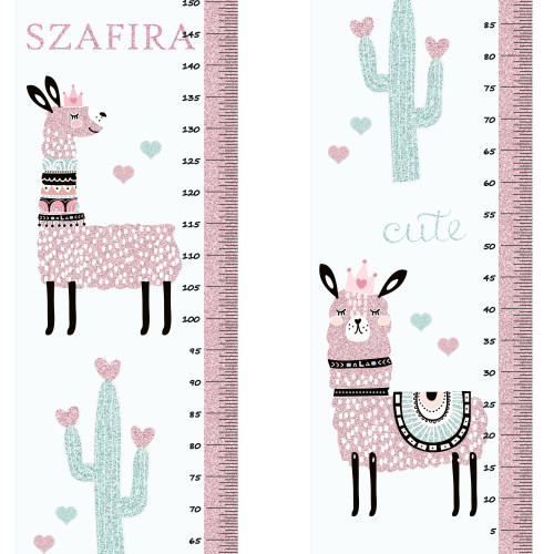 Láma és kaktusz magasságmérős falmatrica, névre szóló | 35 cm x 150 cm