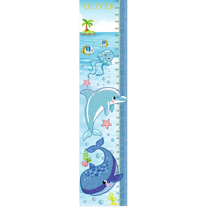 Tenger élővilága, delfin, bálna magasságmérős falmatrica, névre szóló | 35 cm x 150 cm